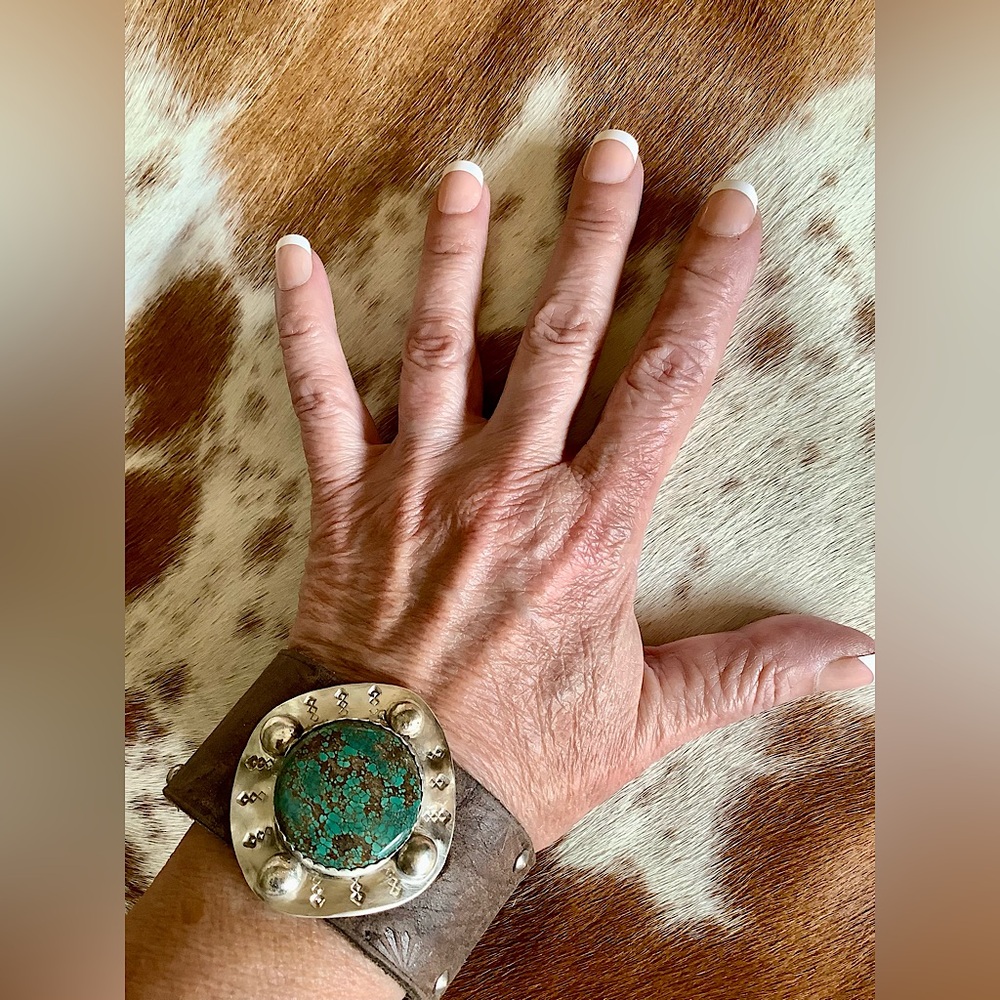 Turquoise and Silver Statement Cuff Bracelet, up to 6 3/4” wrist